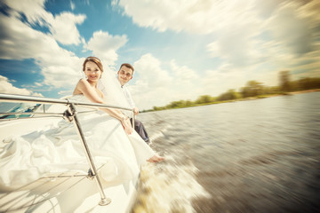 Bride and groom on the boat