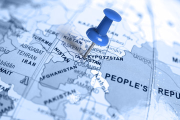Location Tajikistan. Blue pin on the map.