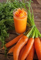 Fresh carrot juice glass with fresh organic carrots