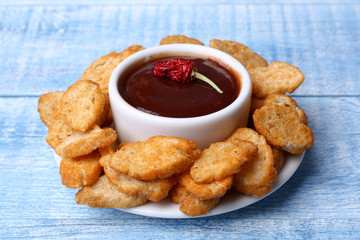 Rusk of bread with ketchup