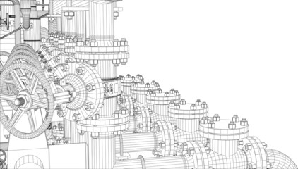 Wire-frame industrial equipment on white background