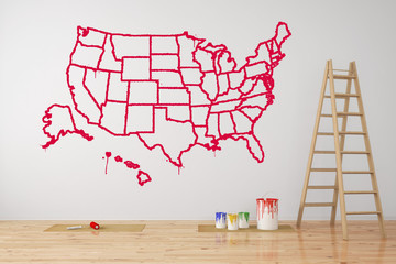 Karte der USA mit Bundesstaaten an der Wand