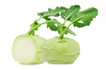 Fresh green kohlrabi on isolated backround