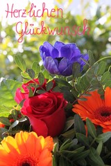Herzlichen Glückwunsch mit frischen Blumen