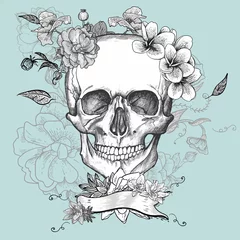 Crédence de cuisine en verre imprimé Crâne aquarelle Crâne et fleurs jour des morts