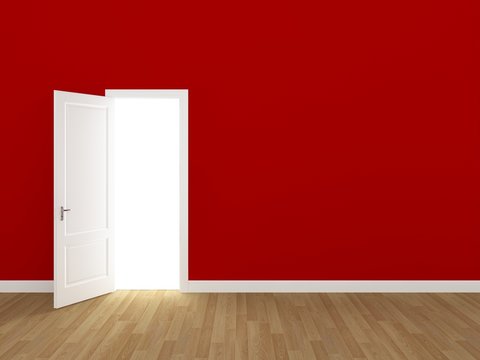 door open on lemon red wall ,3d 