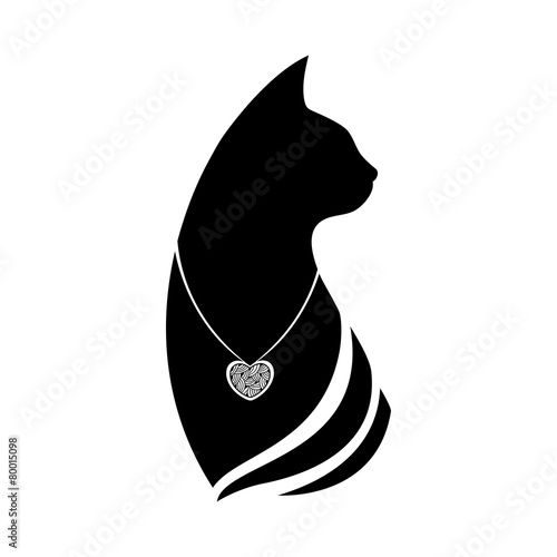 Download "Silhouette of a cat head with a pendant around the neck ...