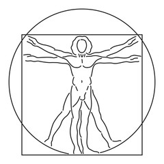 Leonardo Da Vinci Vitruvian Man, human anatomy, Vector Line Art