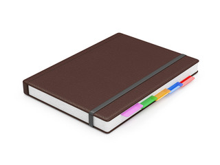 Notebook with Brown Leather Cover isolated on white background