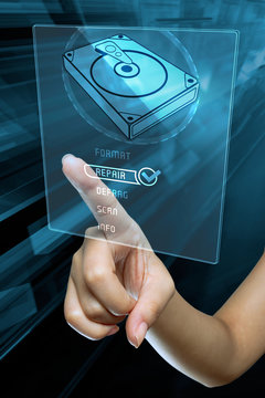 a finger choice to repair a hard disk on a digital screen