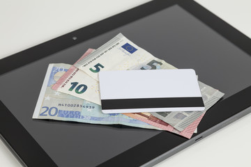 kreditkarte, geld tablet