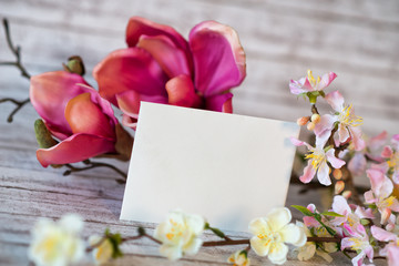 Blank Card with Yellow and Pink Blossoms