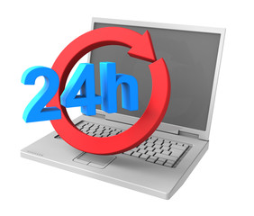 24 hours service sign. Computer generated 3D photo rendering.