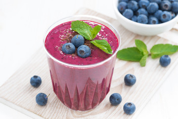 blueberry milkshake with fresh mint and chocolate, close-up