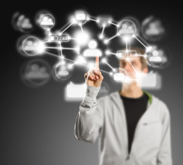 Man Pushs the Button in Social Network