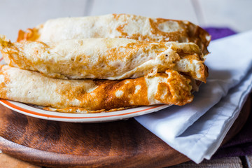 thin pancakes with mushrooms, onions and sour cream, Slavic kitc