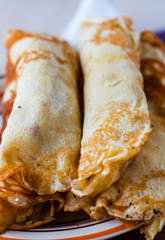 thin pancakes with mushrooms, onions and sour cream, Slavic kitc