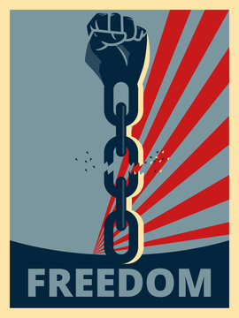 Freedom, hand breaking chains