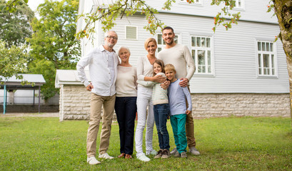 happy family in front of house outdoors