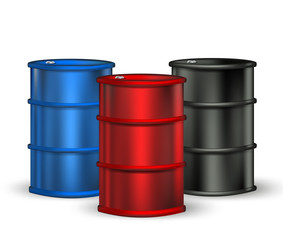 blue, red and black petrol barrel on white