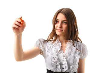 Young women writing on the wall