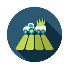 Tractor on field flat icon with long shadow