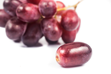 Close up of red grape with a bunch in background