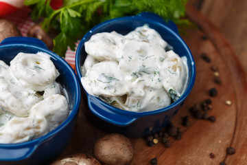 Meat Dumplings - russian boiled pelmeni in plate