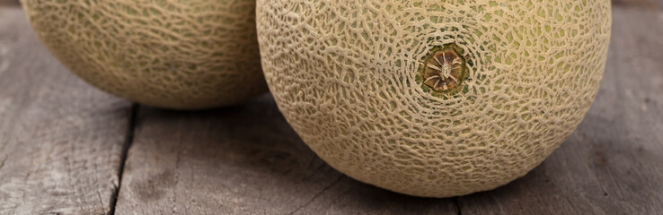 Cantaloupe Melon. Panoramic image. Selective focus.