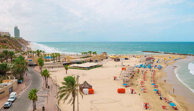 View of the sea and the beach Sironit in Netanya in Israel