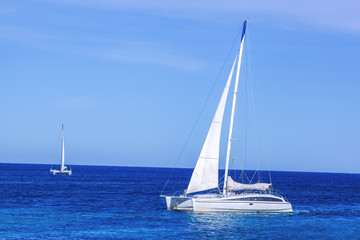  Yacht sailing in open azure sea