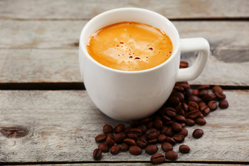 Cup of coffee on table close-up