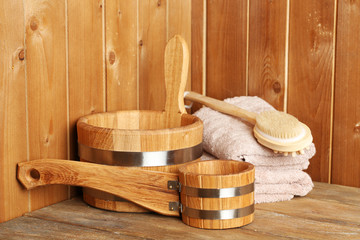 Fototapeta na wymiar Natural accessories in sauna