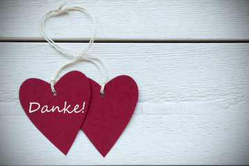 Two Hearts Label German Text Danke Means Thank You