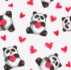 panda holding heart seamless background © mhatzapa
