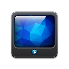 Vector TV icon with play button and abstract polygonal backgroun