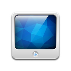 Vector technology icon with play button and abstract blue backgr
