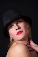 Portrait of beautiful sexy young female woman with red lips