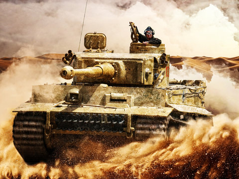 Enemy tanks moving in the desert