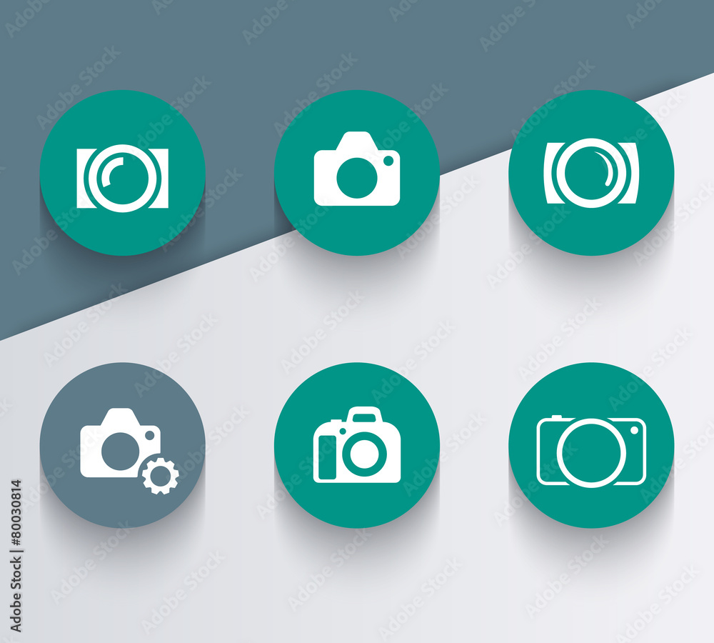 Poster camera flat icons on abstract geometrical background vector