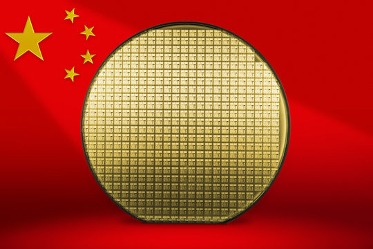 Silicon wafer and red China-flag background