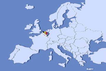 Mappa Europa 3D con rilievo colori  Belgio