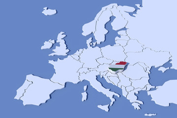 Mappa Europa 3D con rilievo colori  Ungheria