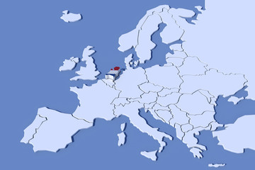 Mappa Europa 3D con rilievo colori  Paesi Bassi