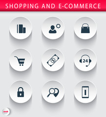 Online shopping, e-commerce round icons, vector, eps10