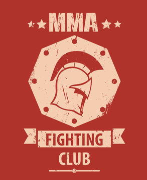 MMA Fighting Club grunge vintage emblem with spartan helmet