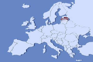 Mappa Europa 3D con rilievo colori  Lettonia