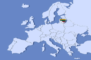Mappa Europa 3D con rilievo colori  Lituania