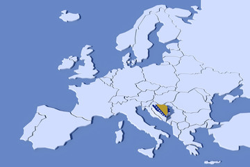 Fototapeta premium Mappa Europa 3D con rilievo colori Bosnia