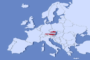 Fototapeta premium Mappa Europa 3D con rilievo colori Austria